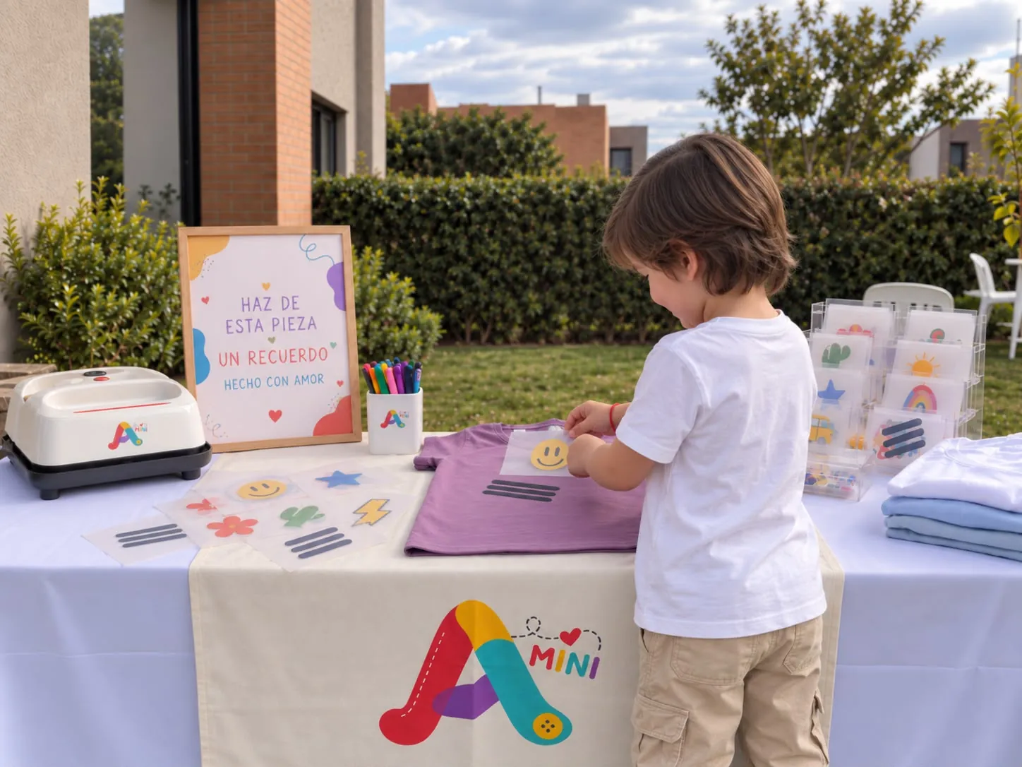 Niño ubicando un elemento sobre su camiseta